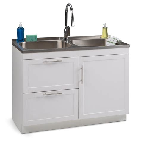 stainless steel laundry sink with faucet and storage cabinet|utility room sink with cabinet.